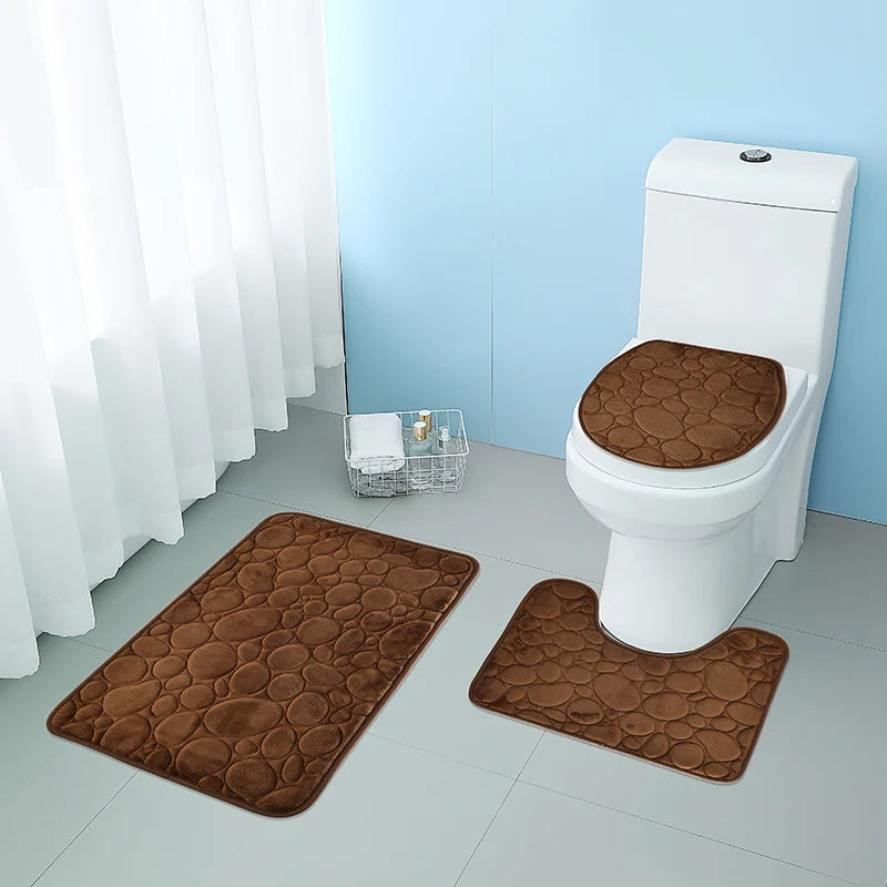 3-Piece Water-Absorbing Bathroom Mat Set – Stone Pattern Design