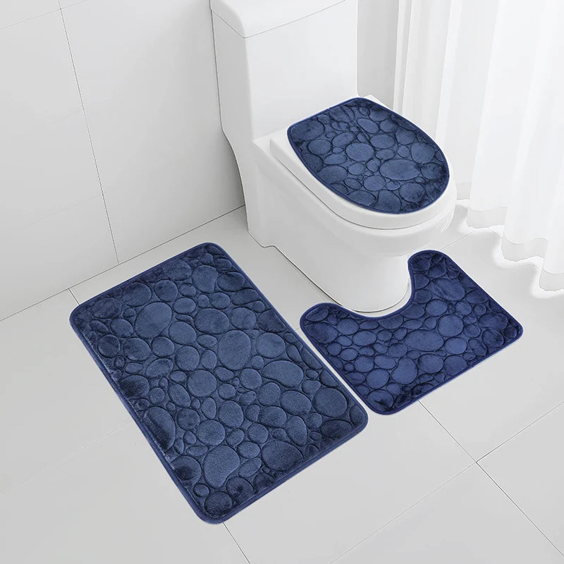 3-Piece Water-Absorbing Bathroom Mat Set – Stone Pattern Design