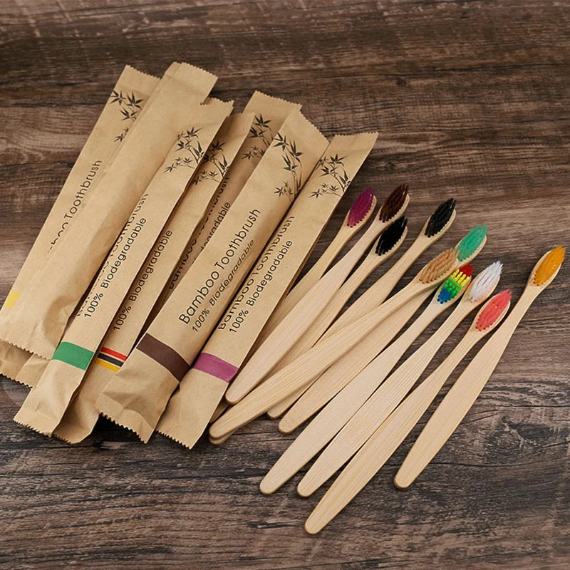 Eco-Friendly Bamboo Toothbrush 10pcs – Biodegradable Soft Bristle Brush