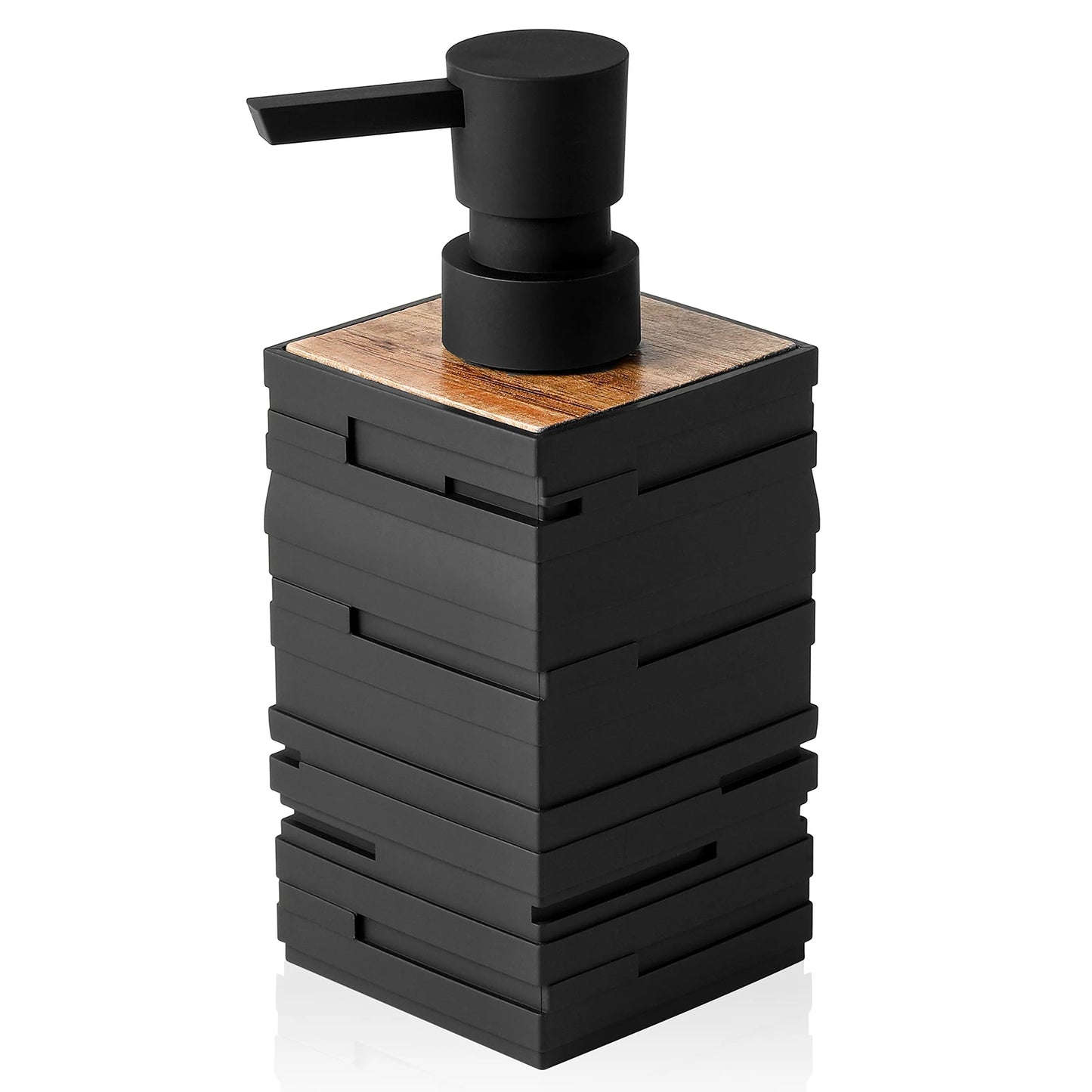 300ml Matte Black Soap Dispenser with Teak Wood