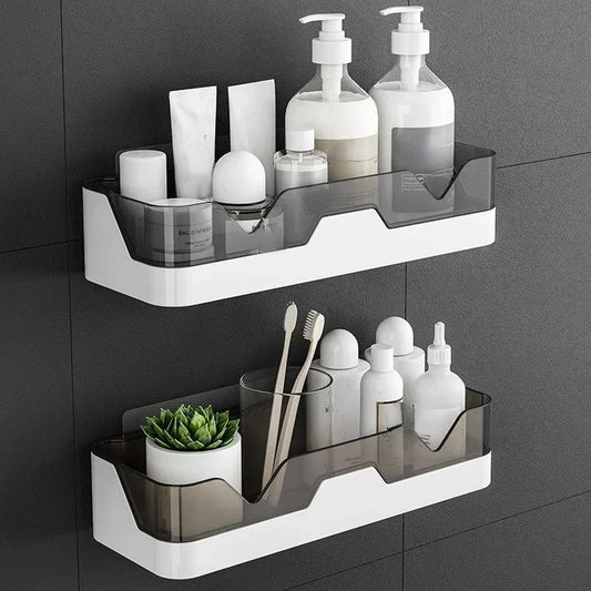 Wall-Mounted Shower Shelf – Black Aluminum Bathroom Organizer