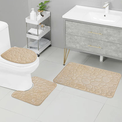 3-Piece Water-Absorbing Bathroom Mat Set – Stone Pattern Design