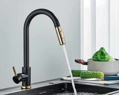 Brushed Gold Pull-Out Kitchen Faucet – 360 Swivel Sink Tap