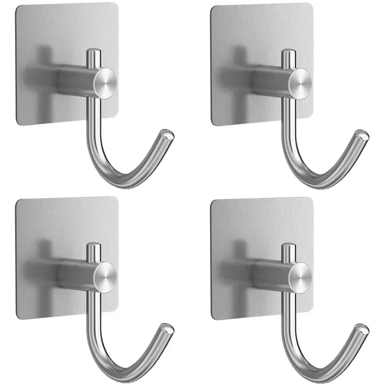 4PC Stainless Steel Adhesive Wall Hooks – Towel & Robe Holder