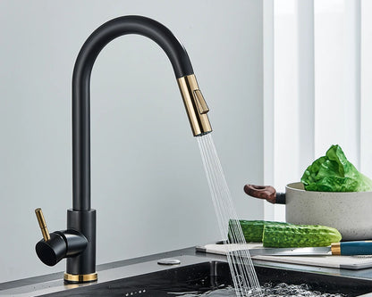 Brushed Gold Pull-Out Kitchen Faucet – 360 Swivel Sink Tap