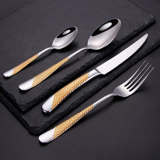 Gold-Plated Cutlery Set 4pcs – Stainless Steel Fork & Spoon Tableware