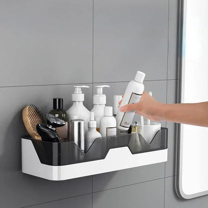 Wall-Mounted Shower Shelf – Black Aluminum Bathroom Organizer